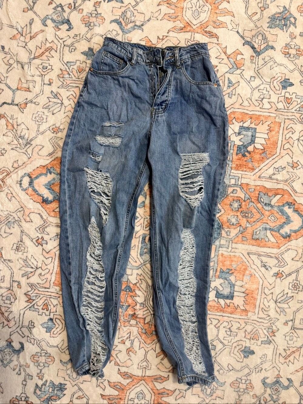 PrettyLittleThing Boyfriend Denim Blue Jeans Women's Size US 0 UK 4 Distressed